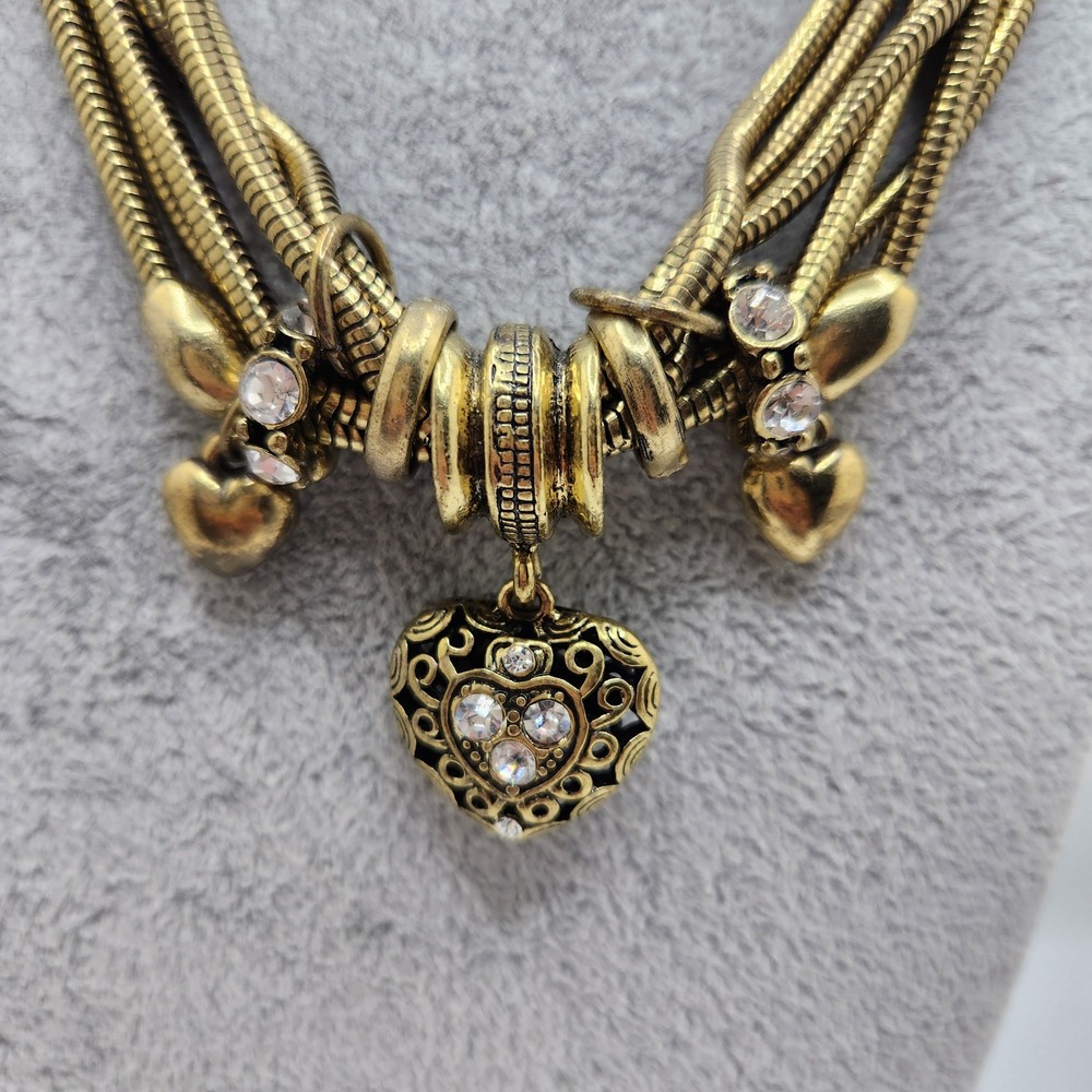 Chunky‎ Vintage Statement Necklace Heart Pendant Bid Multi Strand Snake Chain